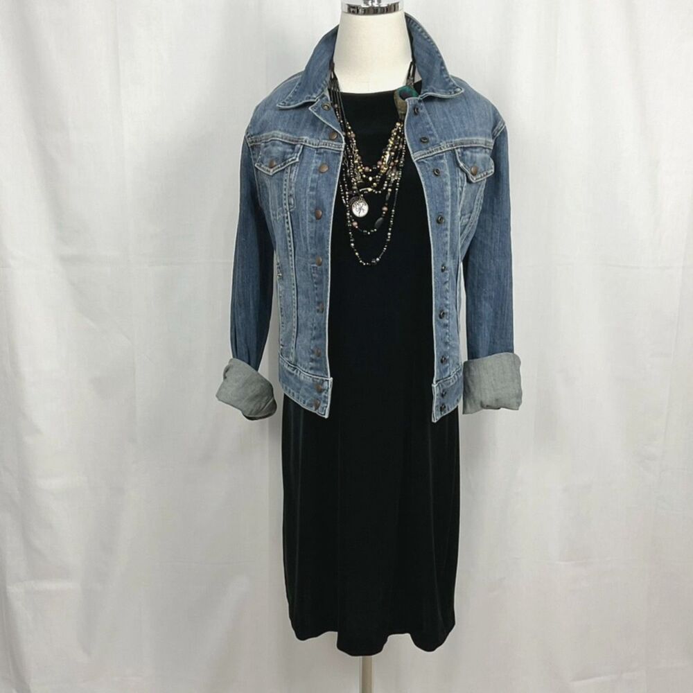 VINTAGE Black Velour Sleeveless Dress Y2K I.N. Studio Sz 10 Party Dance Sheath